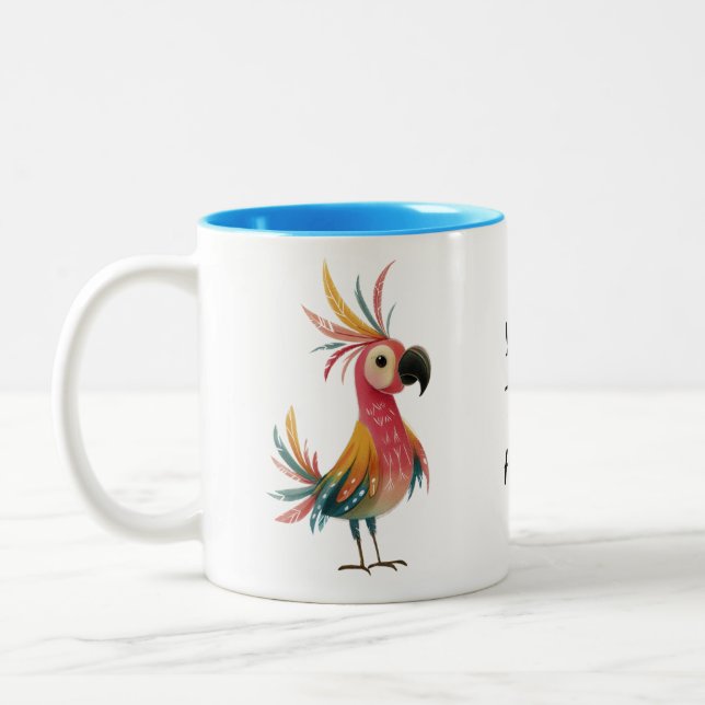 Whimsical Parrot – Bright, Colourful Feathers  Zweifarbige Tasse (Links)