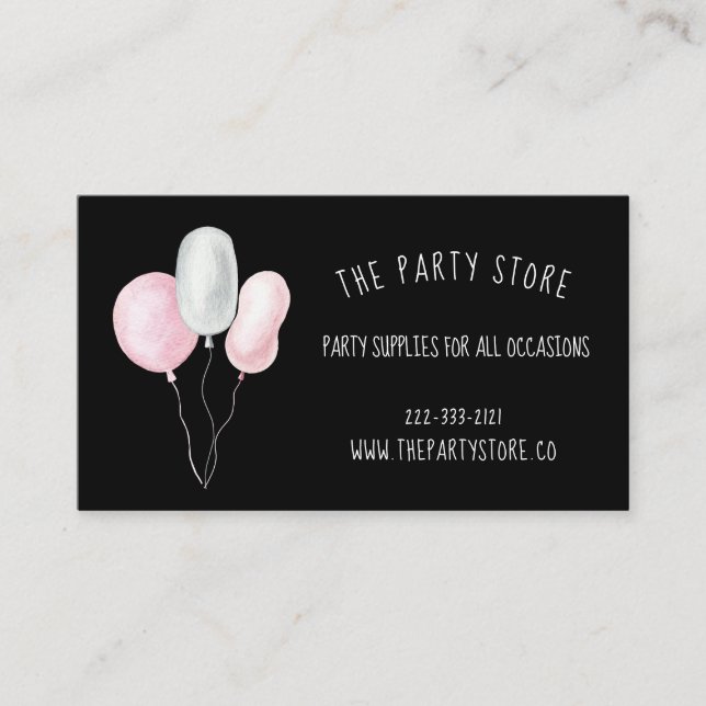 Whimsical Party Balloons Business Card Visitenkarte (Vorderseite)