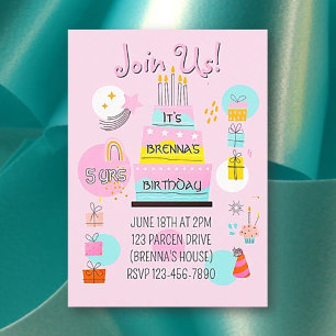 Whimsical Partytime Kids Brithday Einladung