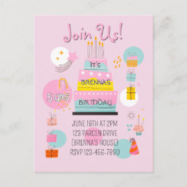 Whimsical Partytime Kids Brithday Einladung Postkarte