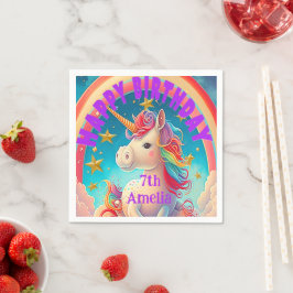 Whimsical Pastel Birthday Unicorn Themengebäck Par Serviette
