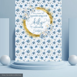 Whimsical Pastel Blue Gold Baby Dusche Hintergrund Wandteppich