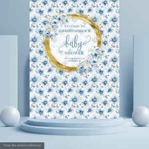 Whimsical Pastel Blue Gold Baby Dusche Hintergrund Wandteppich