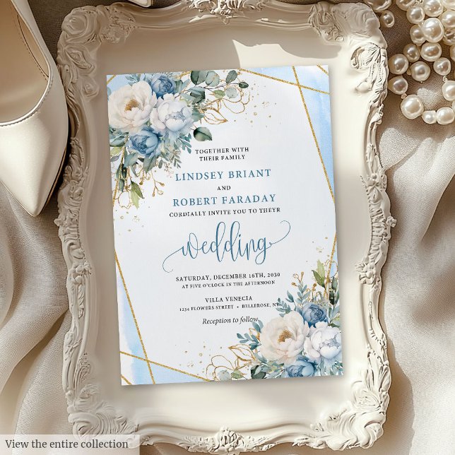 Whimsical Pastel Blue Sage Gold Blume Einladung (Whimsical Pastel Blue Sage Gold Flowers Invitation)