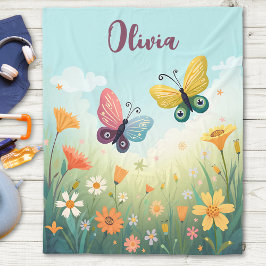 Whimsical Pastel Butterfly Garden Fleecedecke