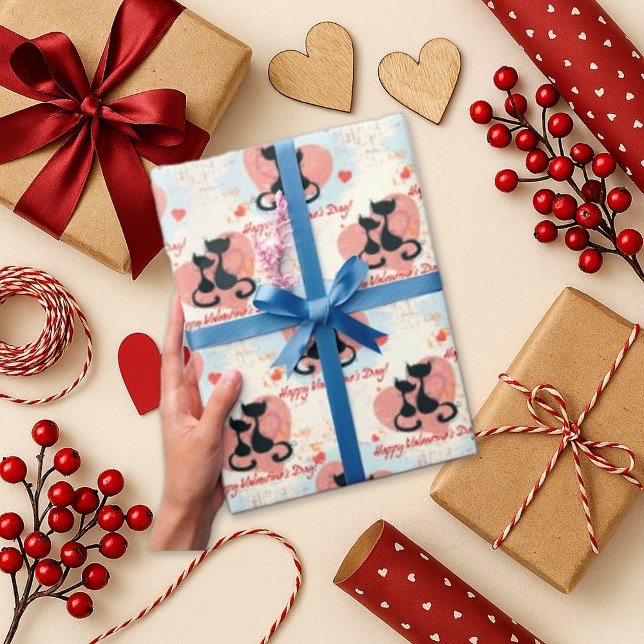 Whimsical Pastel Cat Valentine Geschenkpapier (Von Creator hochgeladen)