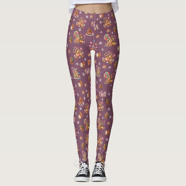Whimsical Pastel Christmas Ginger Brot gemustert Leggings (Vorderseite)