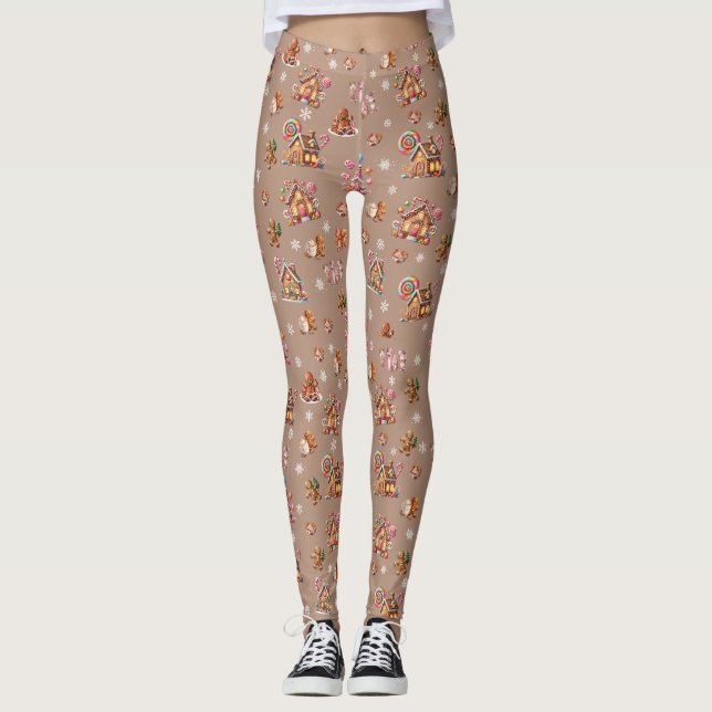 Whimsical Pastel Christmas Ginger Brot gemustert Leggings (Vorderseite)