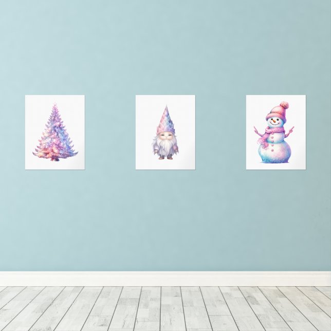 Whimsical Pastel Christmas Print Set (Holzboden)