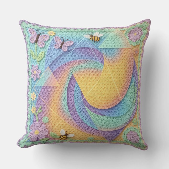 Whimsical Pastel Crochet Garden Pattern  Kissen (Vorderseite)