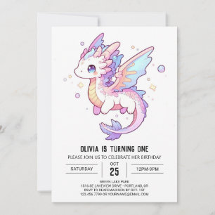 Whimsical Pastel Dragon 1. Geburtstag Einladung
