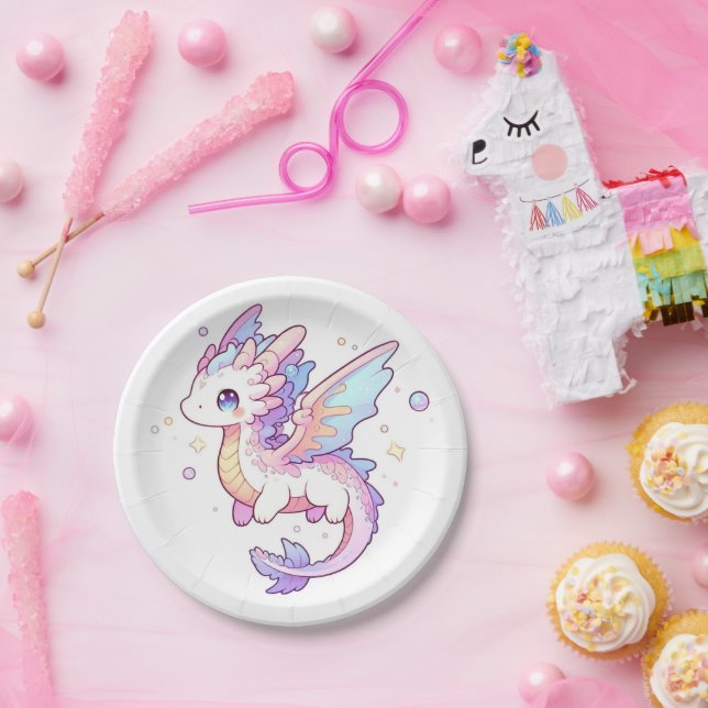Whimsical Pastel Dragon Baby Dusche Pappteller (Party)