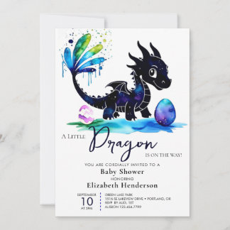 Whimsical Pastel Dragon Boy Baby Dusche Einladung