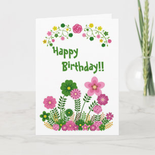 Whimsical Pastel Floral Happy Birthday Card Karte