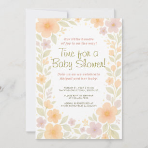 Whimsical Pastel Floral Watercolor Babydusche Einladung