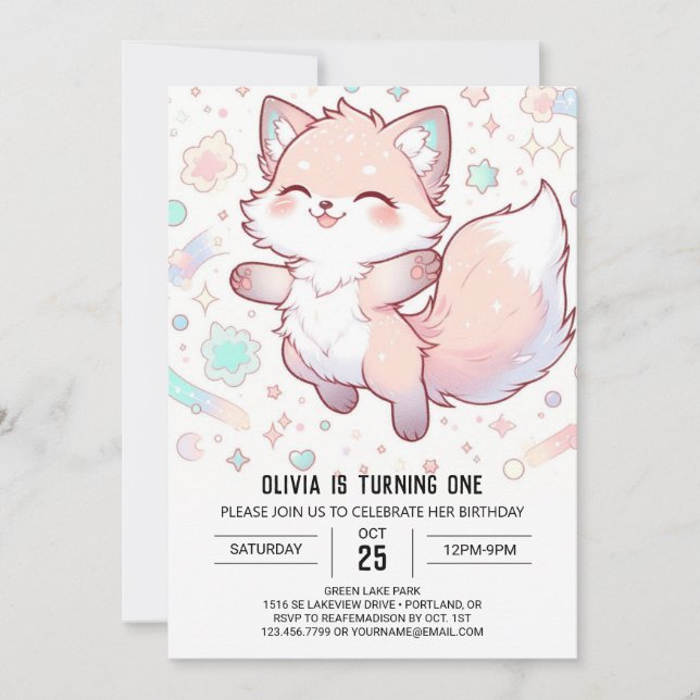 Whimsical Pastel Fox 1. Einladung (Vorderseite)