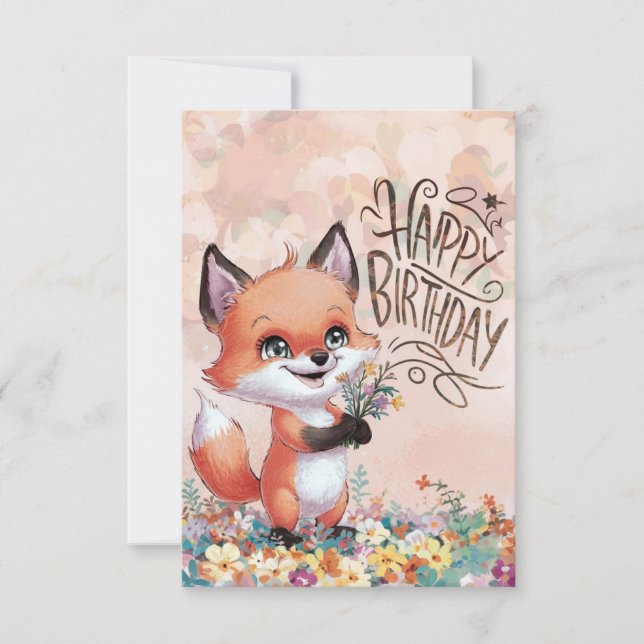 Whimsical Pastel Fox Geburtstag Karte (Vorderseite)