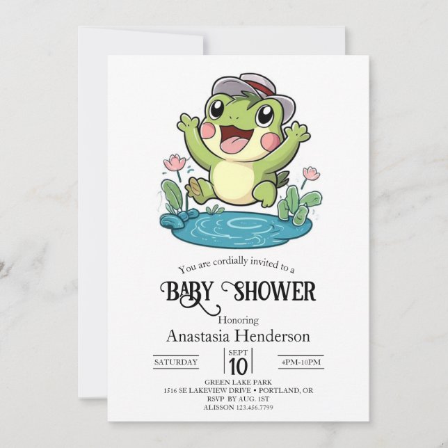 Whimsical Pastel Frog Baby Dusche Einladung (Vorderseite)