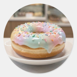 Whimsical Pastel Glasur Donut Glänzend   Runder Aufkleber