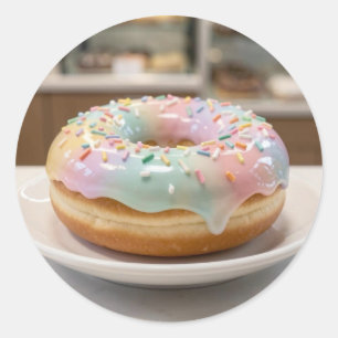 Whimsical Pastel Glasur Donut Glänzend   Runder Aufkleber