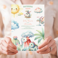 Whimsical Pastel Hatching Bald Dino Baby Dusche