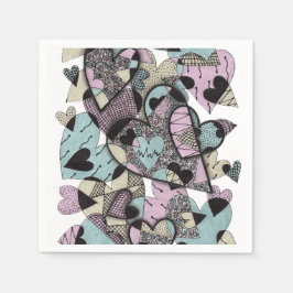 Whimsical Pastel-Herzen Zentangle-Doodle-Muster P Serviette