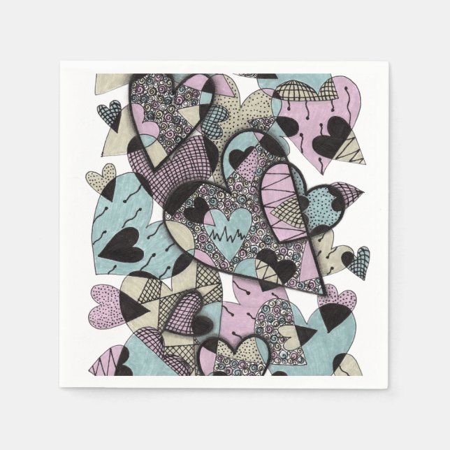 Whimsical Pastel-Herzen Zentangle-Doodle-Muster P Serviette (Vorderseite)