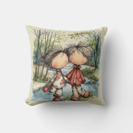 Whimsical Pastel Love Couple Drawing Kissen