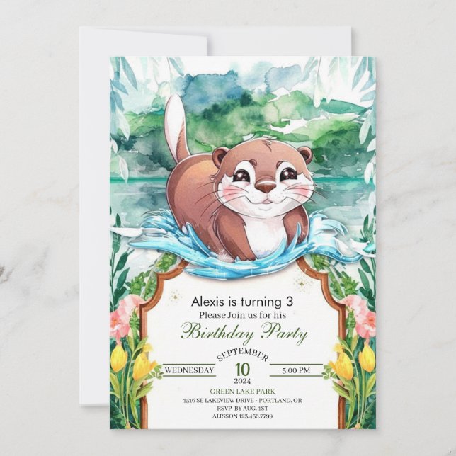 Whimsical Pastel Otter Geburtstag Einladung (Vorderseite)