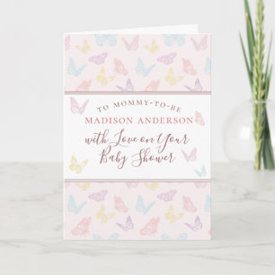Whimsical Pastel Pink Butterfly Girl Babydusche Karte