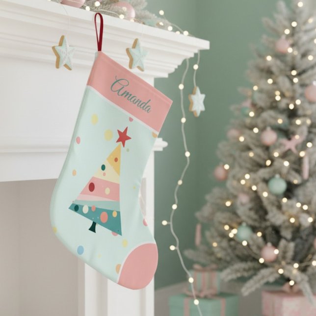 Whimsical Pastel Polka Dot Großer Weihnachtsstrumpf (Pastel color polka dot Christmas tree stocking)