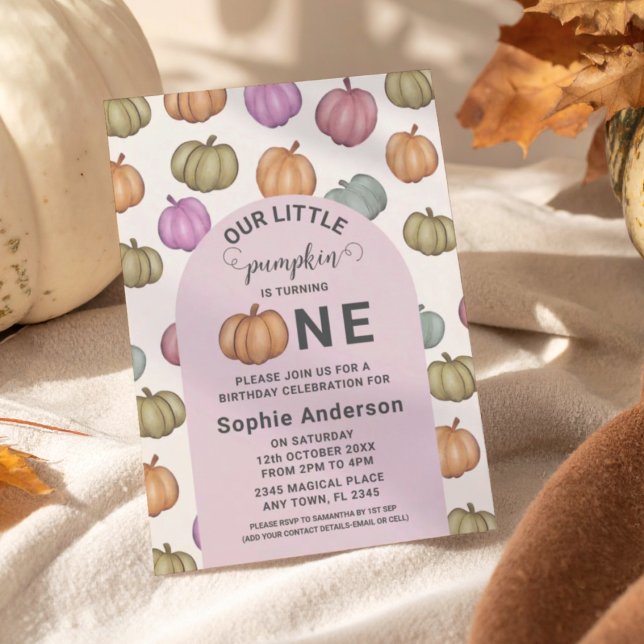 Whimsical Pastel Pumpkin erste Geburtstagsparty Einladung (Von Creator hochgeladen)