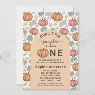 Whimsical Pastel Pumpkin erste Geburtstagsparty Einladung
