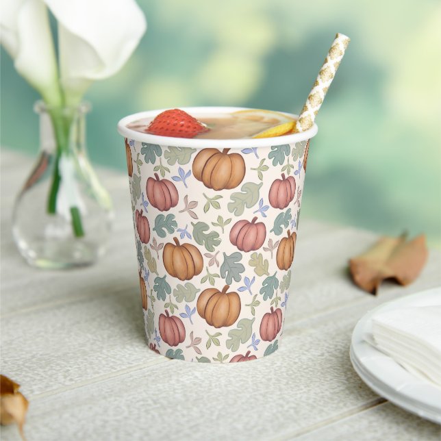 Whimsical Pastel Pumpkin Pastel Pattern Party Pappbecher (In Situ)