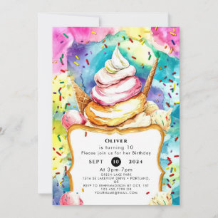 Whimsical Pastel Swirl Ice Creme Geburtstag Einladung