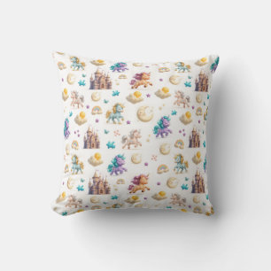 Whimsical Pastel Unicorns und Burgen Fantasy Kissen