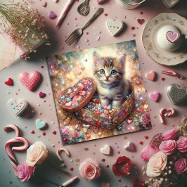 Whimsical Pastel Watercolor Tabby Kitten Valentine Feiertagskarte
