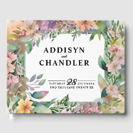 Whimsical Pastel Watercolor Wildblume Hochzeit Gästebuch