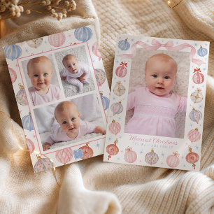 Whimsical Pastel Weihnachtsornamente Foto Feiertagskarte
