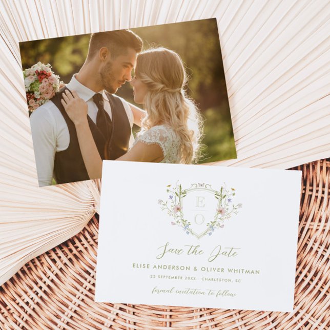 Whimsical Pastel Wildblume Wappen Hochzeit Save The Date (Von Creator hochgeladen)