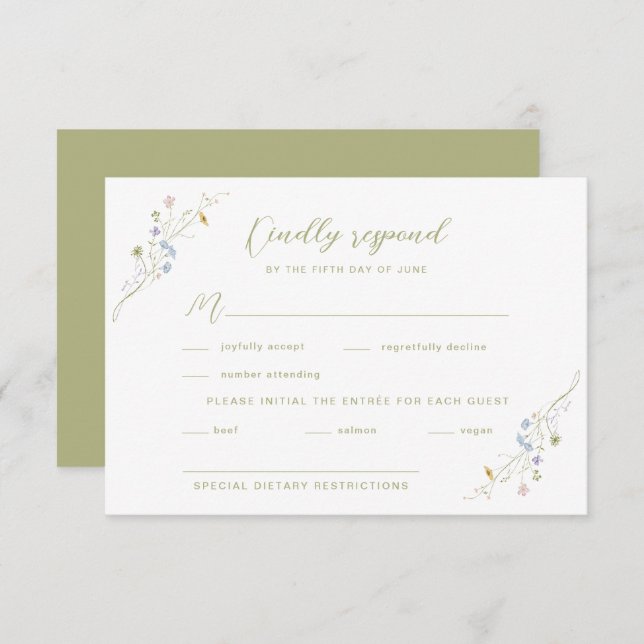Whimsical Pastel Wildblume Wedding RSVP Karte (Vorne/Hinten)
