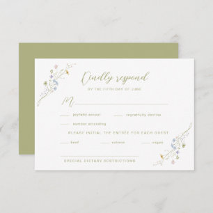 Whimsical Pastel Wildblume Wedding RSVP Karte