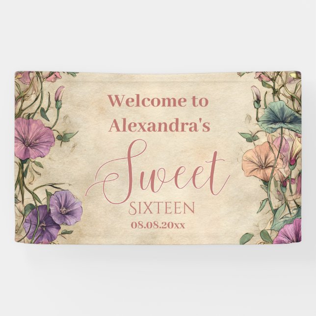 Whimsical Pastel Wildflower Sweet 16 Banner (Horizontal)