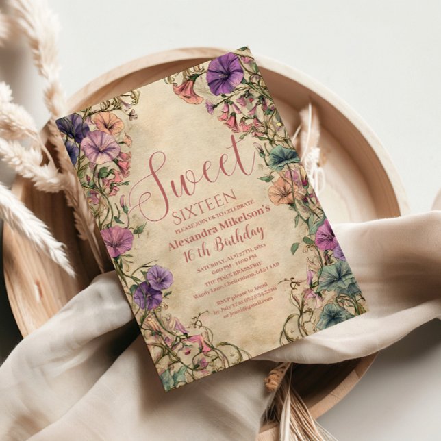 Whimsical Pastel Wildflower Sweet 16 Einladung (Von Creator hochgeladen)