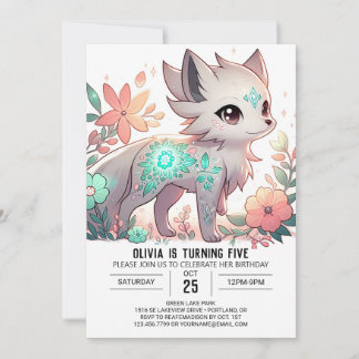 Whimsical Pastel Wolf Digital Geburtstag Einladung