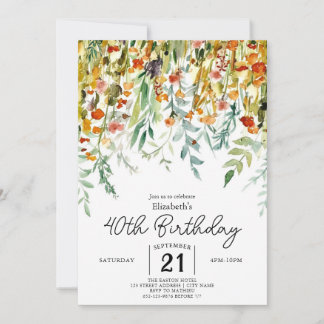 Whimsical Pastels Wildblumen 40. Geburtstag Einladung