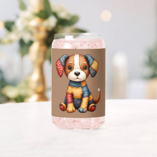 Whimsical Patchwork Puppy Folk Art Cottage Dosenglas