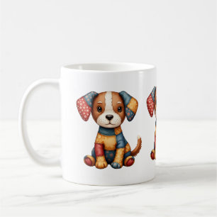 Whimsical Patchwork Puppy Folk Art Cottage Kaffeetasse