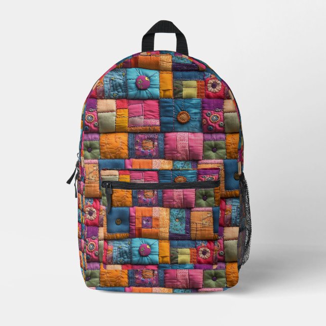 Whimsical Patchwork Quilt Pattern: farbiges Design Bedruckter Rucksack (Vorderseite)