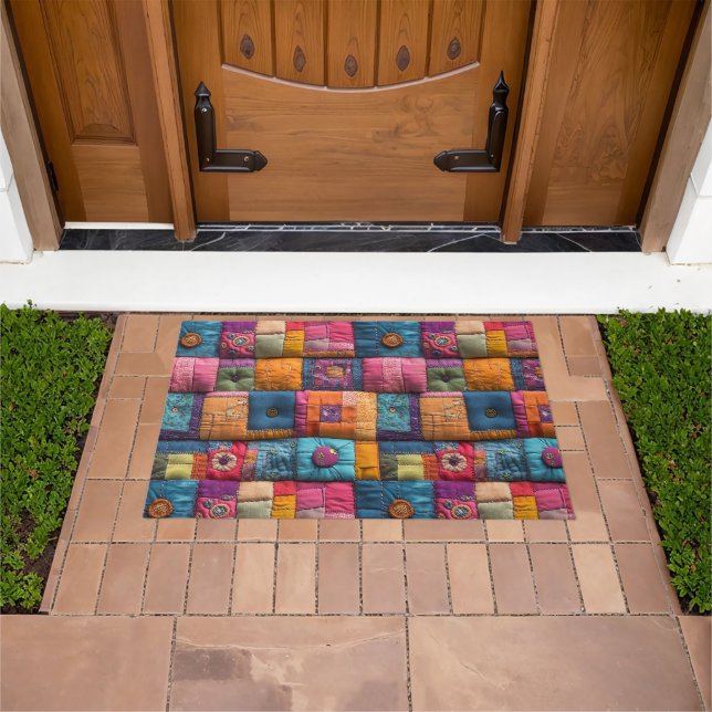 Whimsical Patchwork Quilt Pattern: farbiges Design Fußmatte (Außenbereich)
